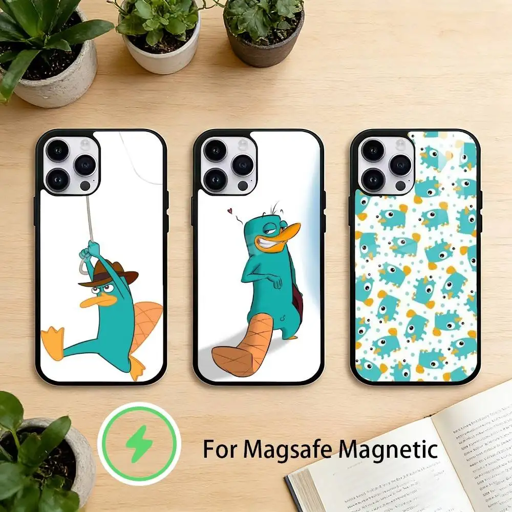 

Cartoon P-Perry The Platypus Phone Case For iPhone 17 16 15 14 13 12 Pro Max Plus for Mirror Wireless Magnetic Cover