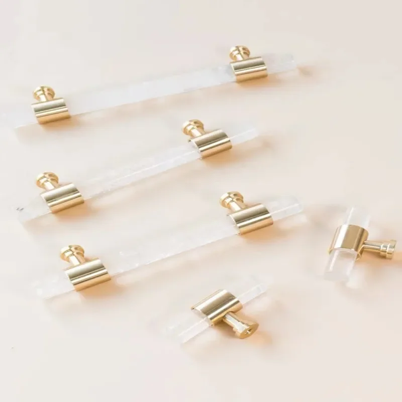 Natural Marble/Crystal + brass T Bar Cabinet handle and Knobs Kitchen Cupboard Door Pulls Furniture Handle Dresser knob Hardware