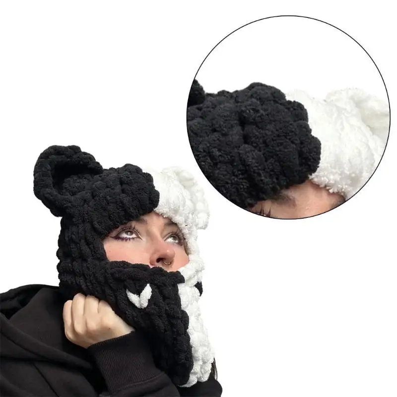 31BB Ski Mask Knitted Full Face Cover Balaclava Mask Halloween Bear Ears Hat