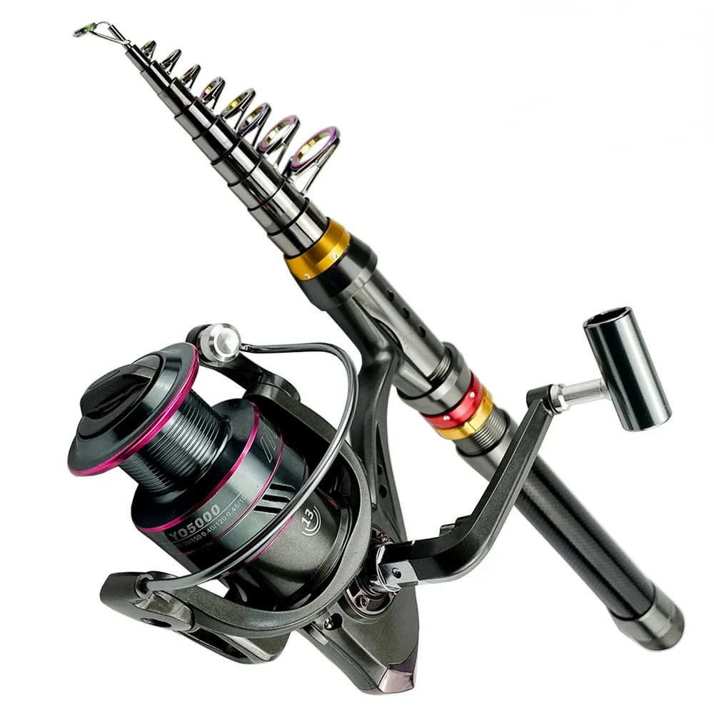 1.8M-3.6M Telescopic Spinning Sea Fishing Rod Reel Set Ultralight Baitcasting Pole with Metal Spool Max Resistance 3-8kg Pesca