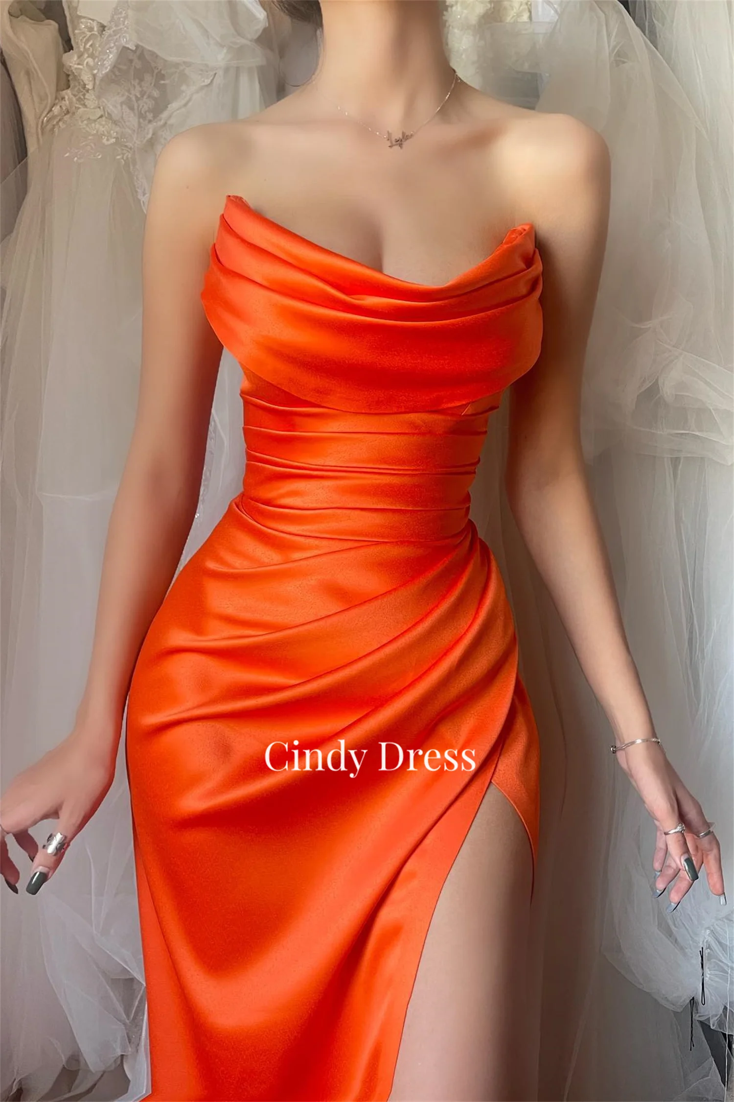 

Cindy Evening Dress Sexy Mermaid Slit Orange Color Strapless Cocktail Women's Luxury Party Saudi Gala Dresses 2024 Ladies Prom