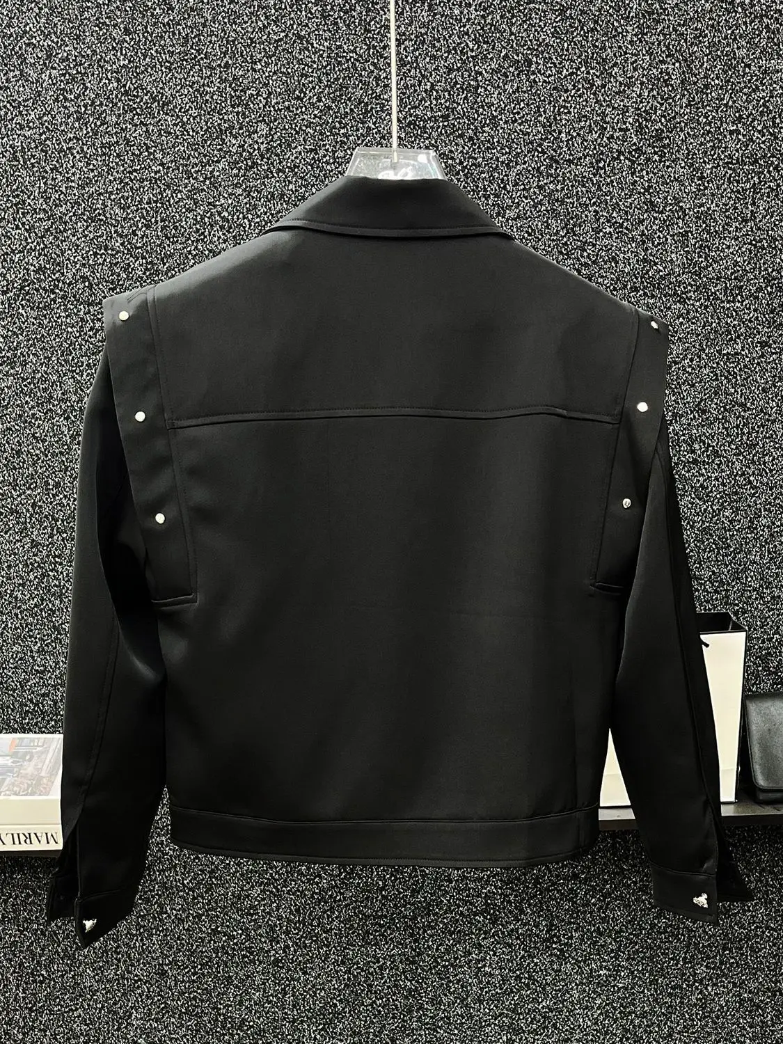 Men's Rivet Biker Jacket Double-Layered Asymmetric Short Loose Vintage Punk Streetwear Coat Casual Outerwear Techwear