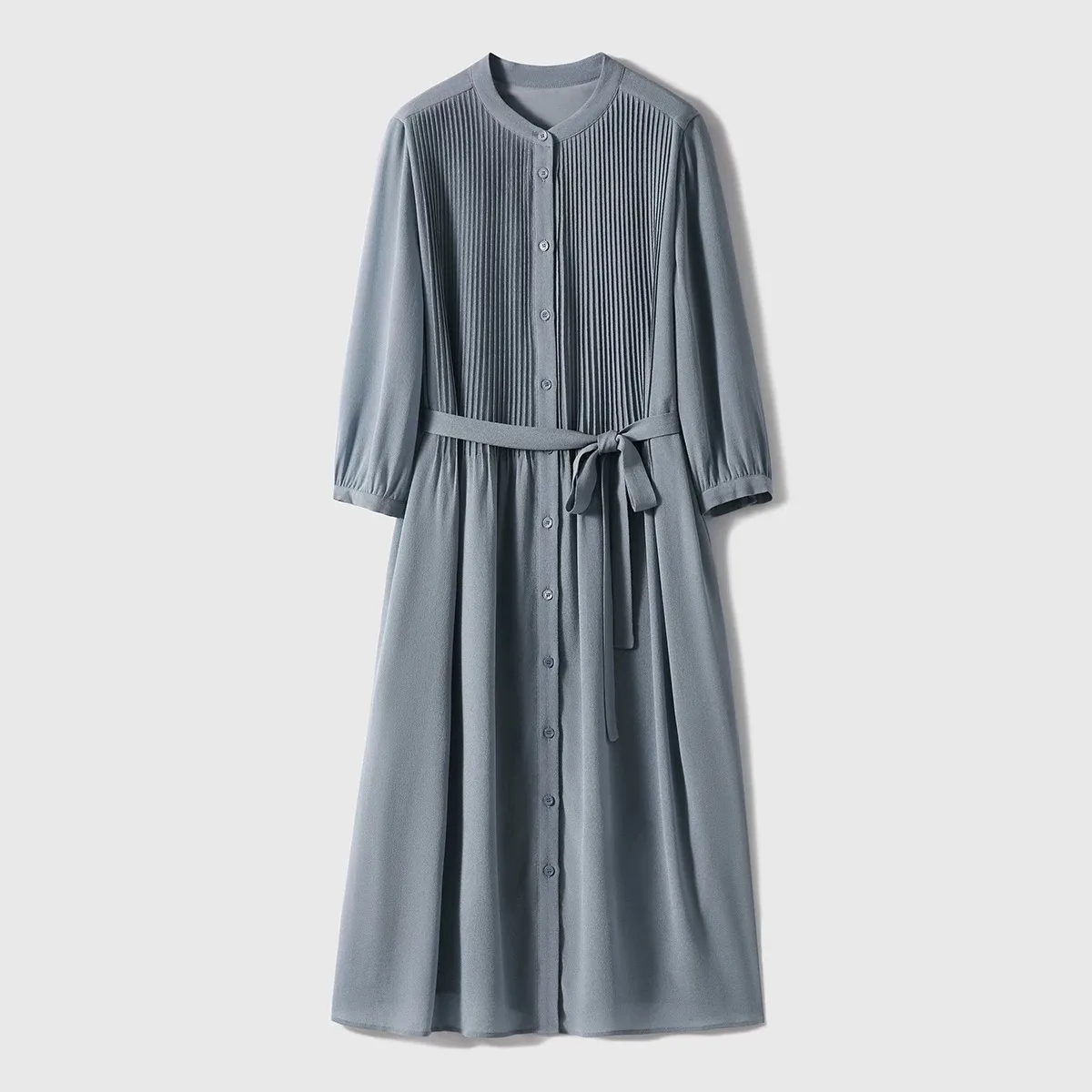 BirdTree-19MM 100%Real Silk Elegant Dress, O Neck Folds Patchwork, Women Temperament Simplicity Dresses, 2026 Spring D63406CC
