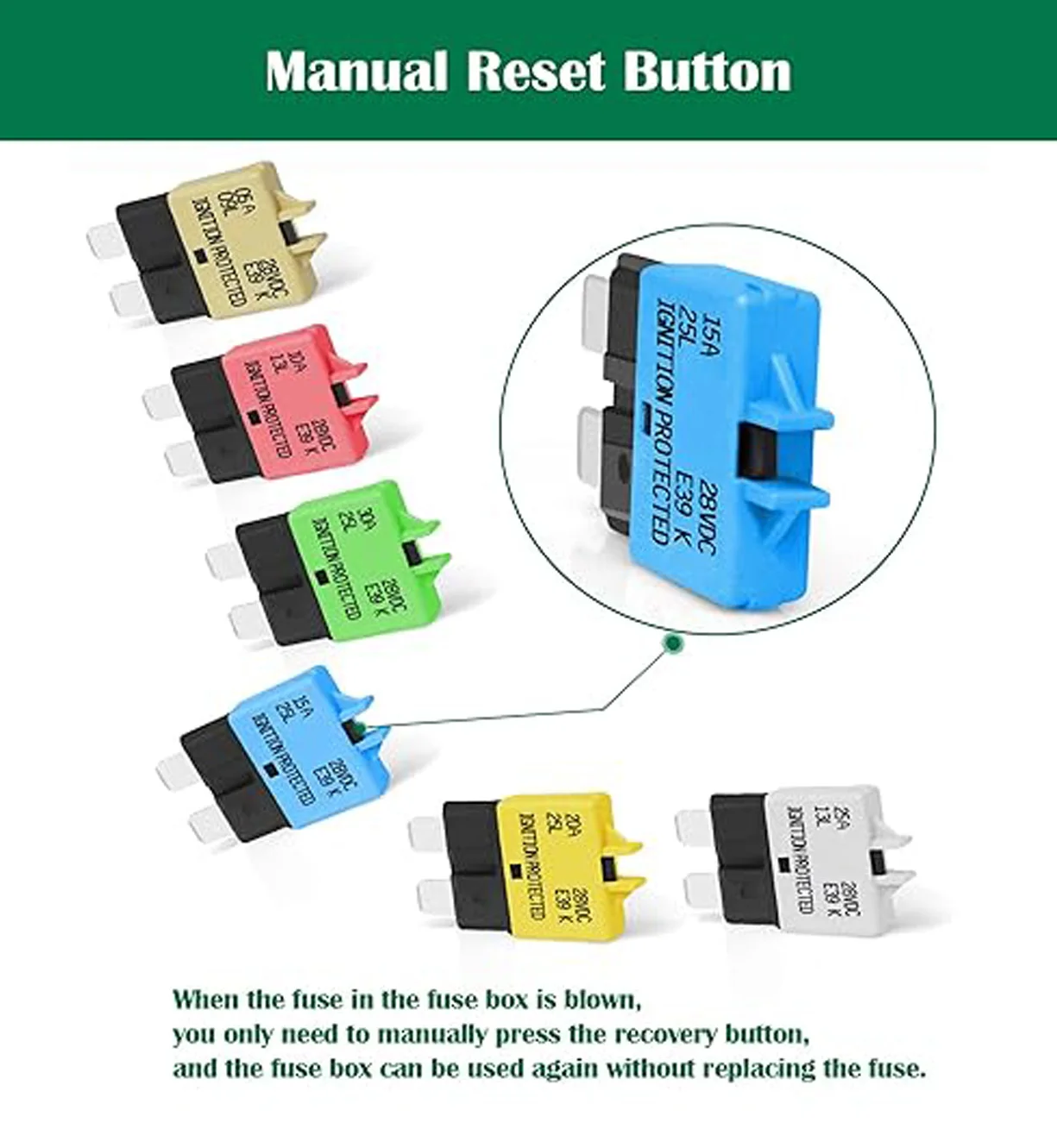 LENKRAD Automotive Fuses Manual-Reset Standard Blade 5-30Amp Circuit Breaker 30A for Car Truck RV Marine Boat Trolling Motorhome