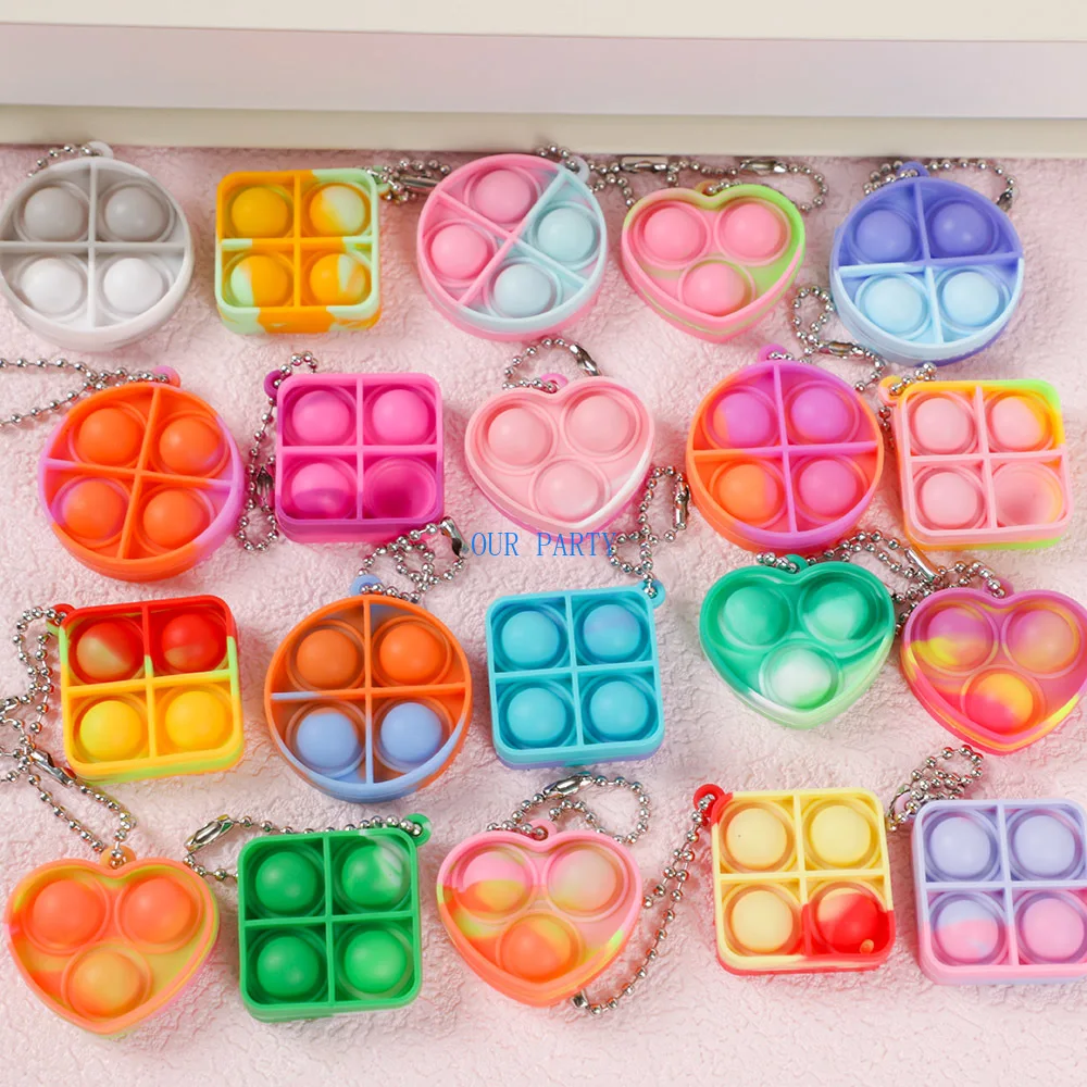

20 шт. мини-брелоков-игрушек Pop Push Bubble Fidget для снятия стресса, сенсорные игрушки для детей, подарки на день рождения, наполнитель для пиньят