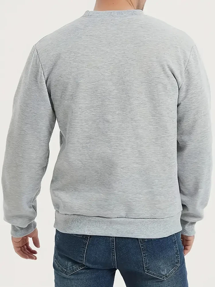 سويت شيرت رجالي مبطن بالصوف بلوفر شتوي دافئ بياقة دائرية سميكة حرارية كاجوال بأكمام طويلة للرياضات الخارجية #4