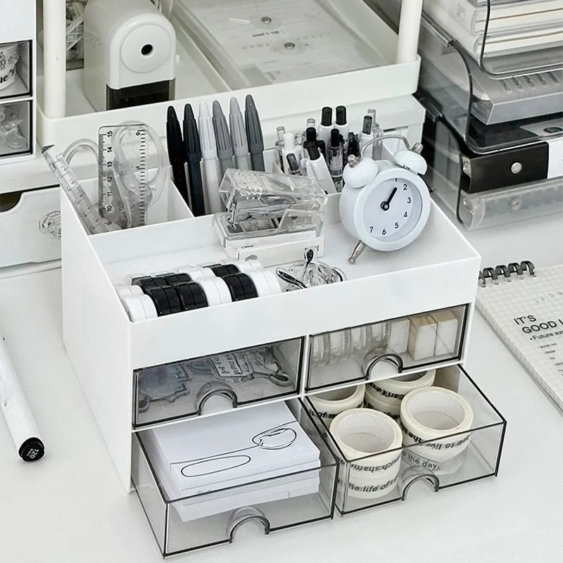 1 PC Multi-Functional Desktop Storage Box with Drawers, Office Stationery Storage Box, Vanity Cosmetics Storage Box view 2