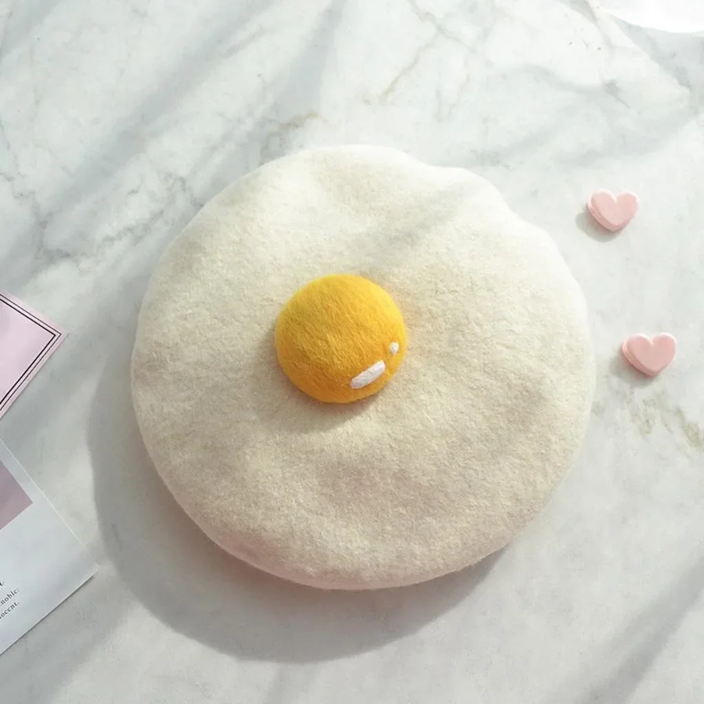 Women Cute Hats Yolk Handmade Wool Felt Painter Creative Parent-child Hat Cute Child Baby Poached Egg Beret Fashion Ladies Cap