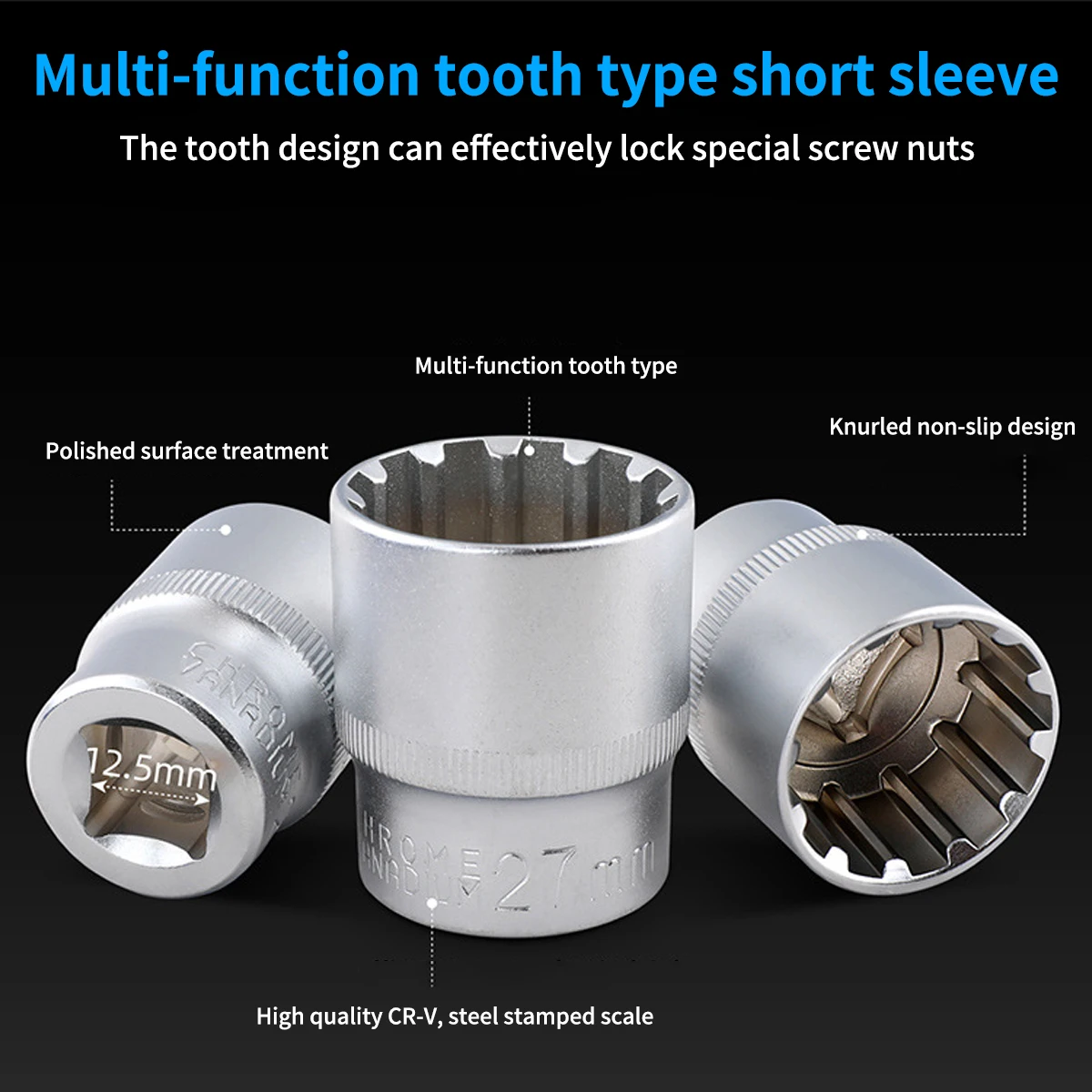 1/2 Socket Wrench Multi-tooth Nut Set Socket for 6/12 Edge Multi-function Tooth Type Short Sleeve