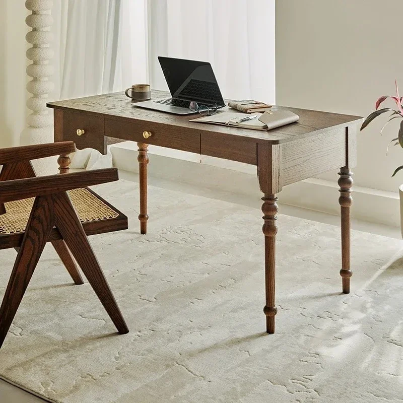 TT Retro All Solid Wood Desk Home Study Desk Living Room Computer Desk Writing Table Oak Dressing Table
