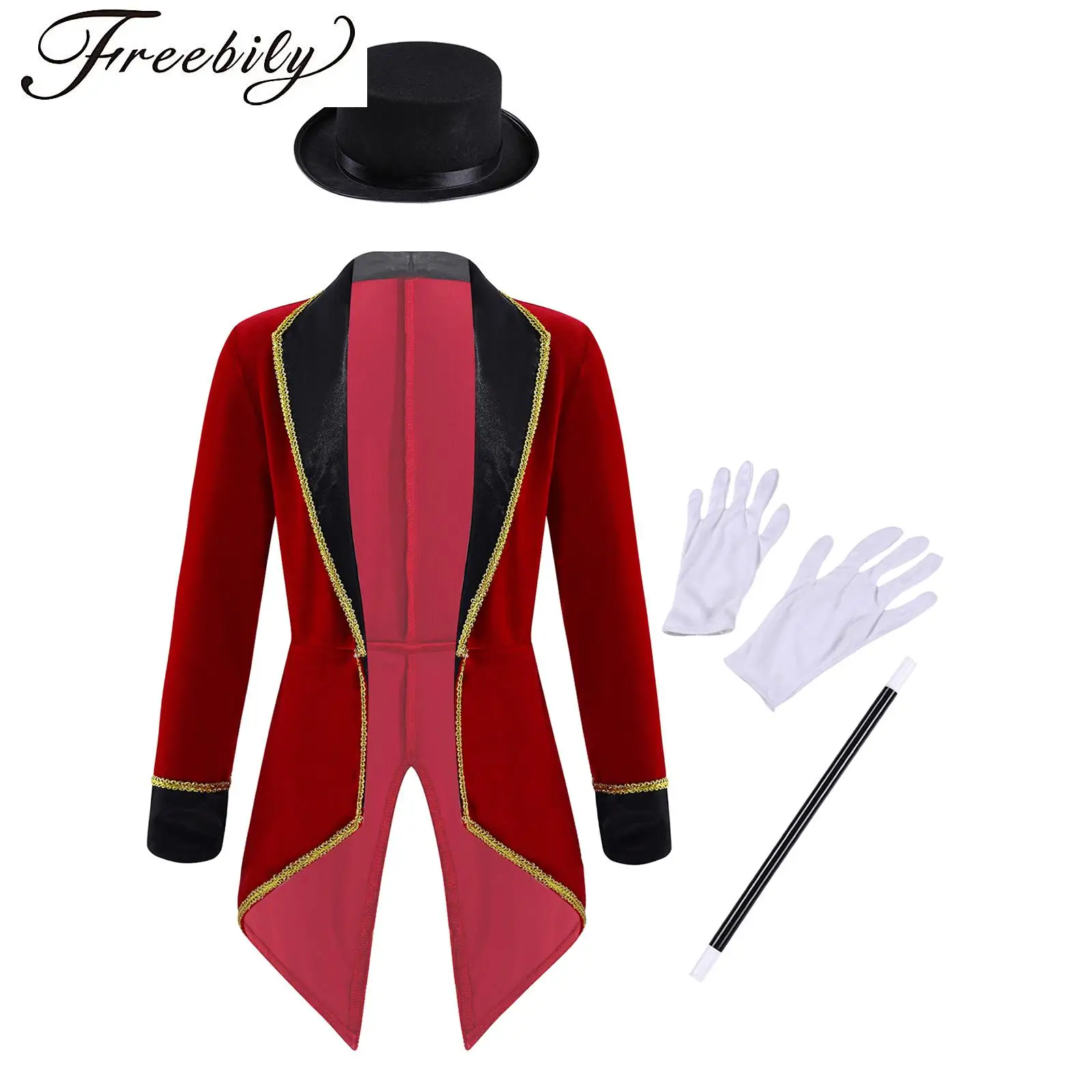 

Boys Girls Circus Ringmaster Jacket Tailcoat Showman Magician Costume Long Sleeve Blazers Tuxedo Coat Halloween Fancy Party Suit