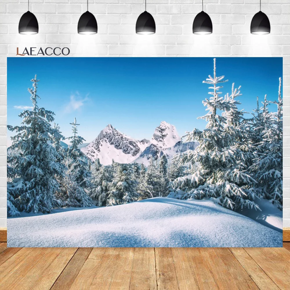 

Laeacco Winter Snowscape Backdrop White Snow Forest Mountain New Year Party Festival Kids Adults Portrait Photography Background