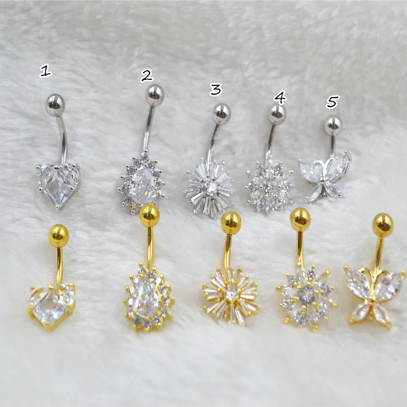 

10PCS Heart CZ Navel Belly Ring Button Bar New Navel Rings Body Piercing Jewelry 14G Shine CZ Nave Bar Ring