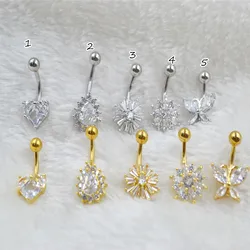 10PCS Heart CZ Navel Belly Ring Button Bar New Navel Rings Body Piercing Jewelry 14G Shine CZ Nave Bar Ring