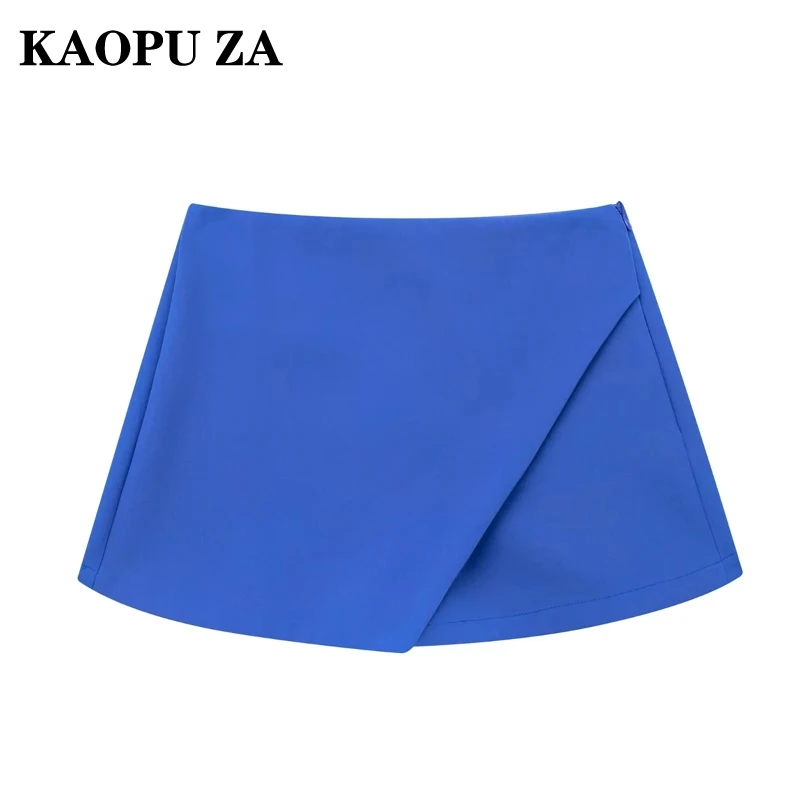 KAOPU ZA Mulher 2024 Verão Elegante zipper Shorts Bottoms Mulheres Vestuário Casual Cor Sólida assimétrico Cintura Alta Saia Calças