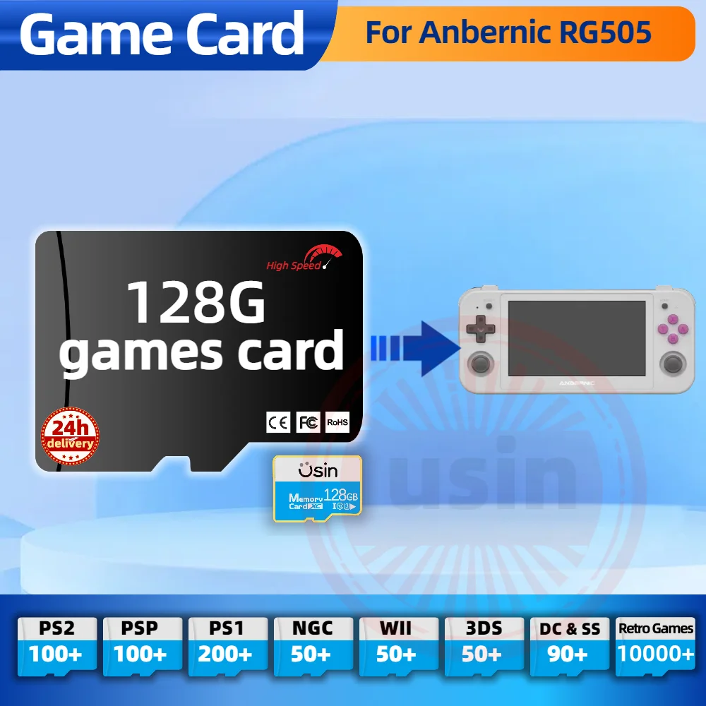 Game Card For Anbernic RG505 RG405V RG556 TF Retro Games PS2 PSP PS1 Android portable Handheld Gaming SD Card High Speed 128G