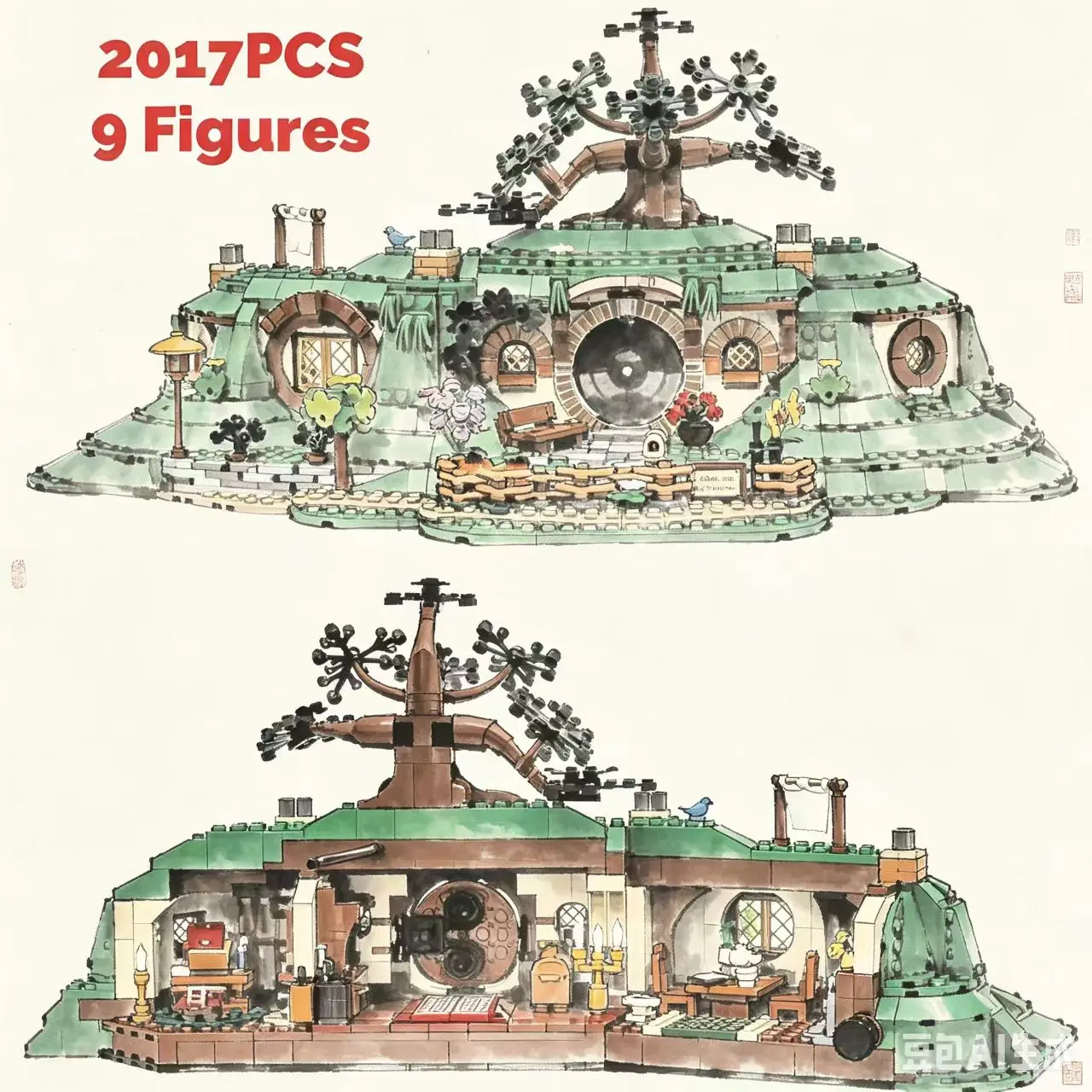 2017pcs Creative Street View MOC Shire Hole Architecture Block Building Blocks Brick Street View Toys For  Gift