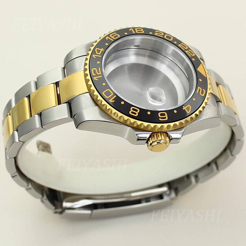 NH35 40MM GMT Watch Case Solid Bracelet Glide Lock Clasp For Seiko nh34 nh35 nh36 nh38 Miyota 8215 ETA 2824 Movement 28.5mm Dial