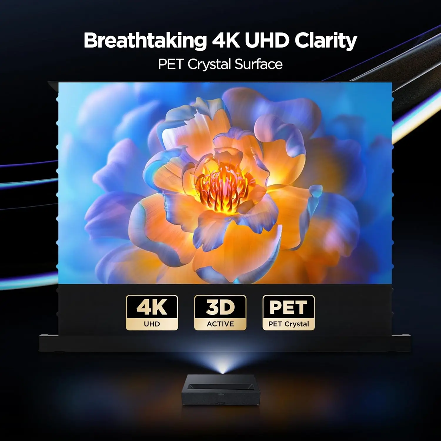 

Напольный ALR-экран True 4K UHD 150 дюймов с электроприводом и натяжением по периметру, отсекающий внешний свет, для UST лазерных проекторов