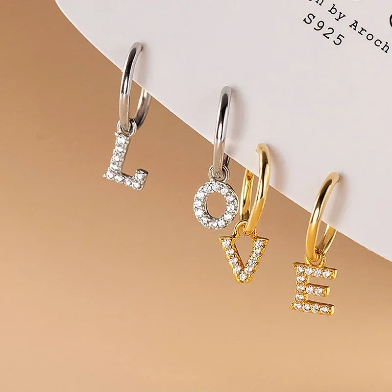 S925 الفضة الزركون قلادة أقراط للنساء ، A-Z ، 26 رسائل ، بسيطة ، عصرية ، غرامة مجوهرات اكسسوارات ، صنع ، DIY بها بنفسك