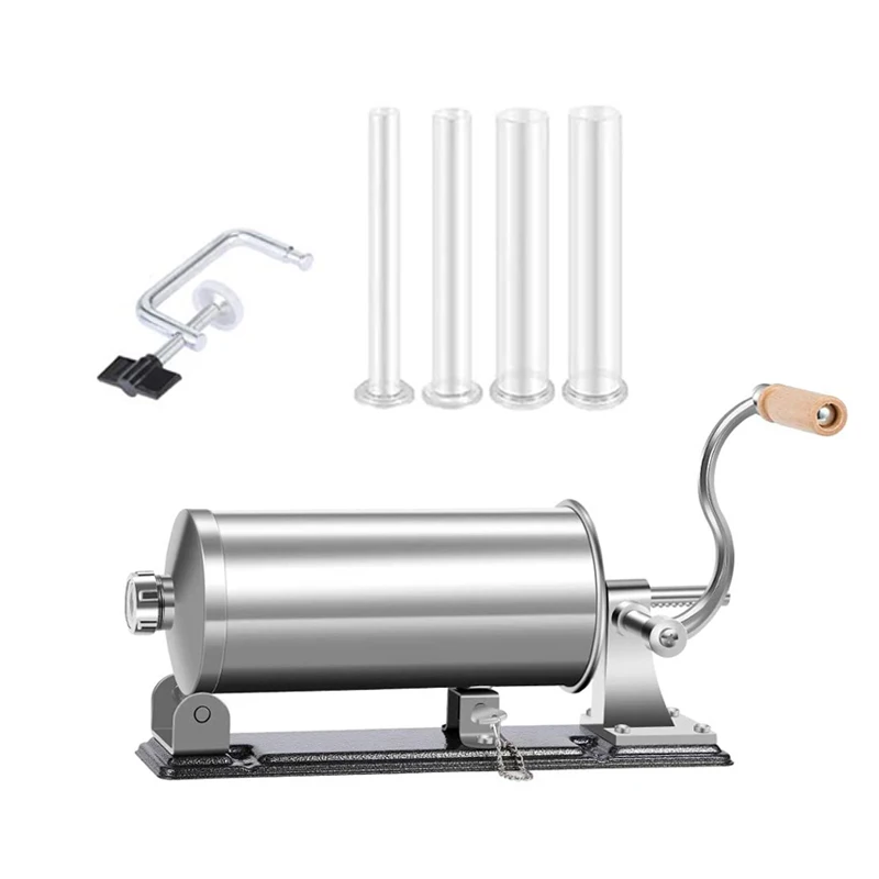 Sausage Stuffer 6LBS/3L Meat Filling Kitchen Stainless Steel Machine With 4 Size of Professional Plastic Nozzles Tube