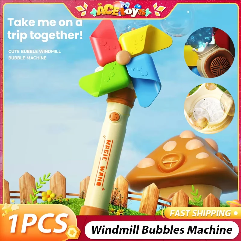 Windmill Bubbles Machine Automatic Foaming 5 Holes 1 Click Control Cute Adjustable Handheld Windmill Electric Bubbles Toys