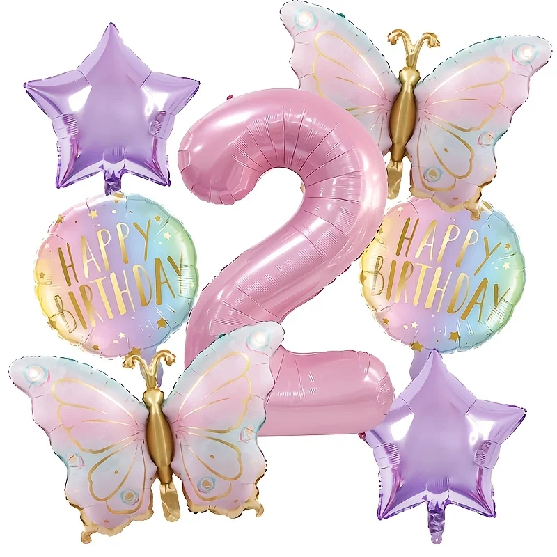 Rosa digitale Schmetterlings-Aluminiumfolienballons und violette Sternballons eignen sich für Schmetterlings-Themenpartys und Geburtstage. – Detail 3