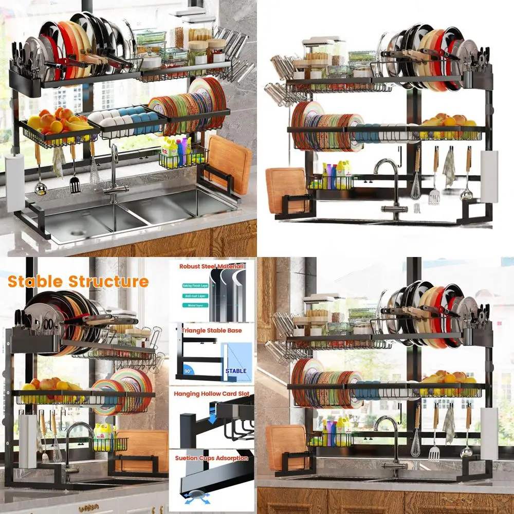 

Раздвижная сушилка для посуды - большой органайзер для хранения, регулируемая высота и длина, 32-40 x 12 x 34-38