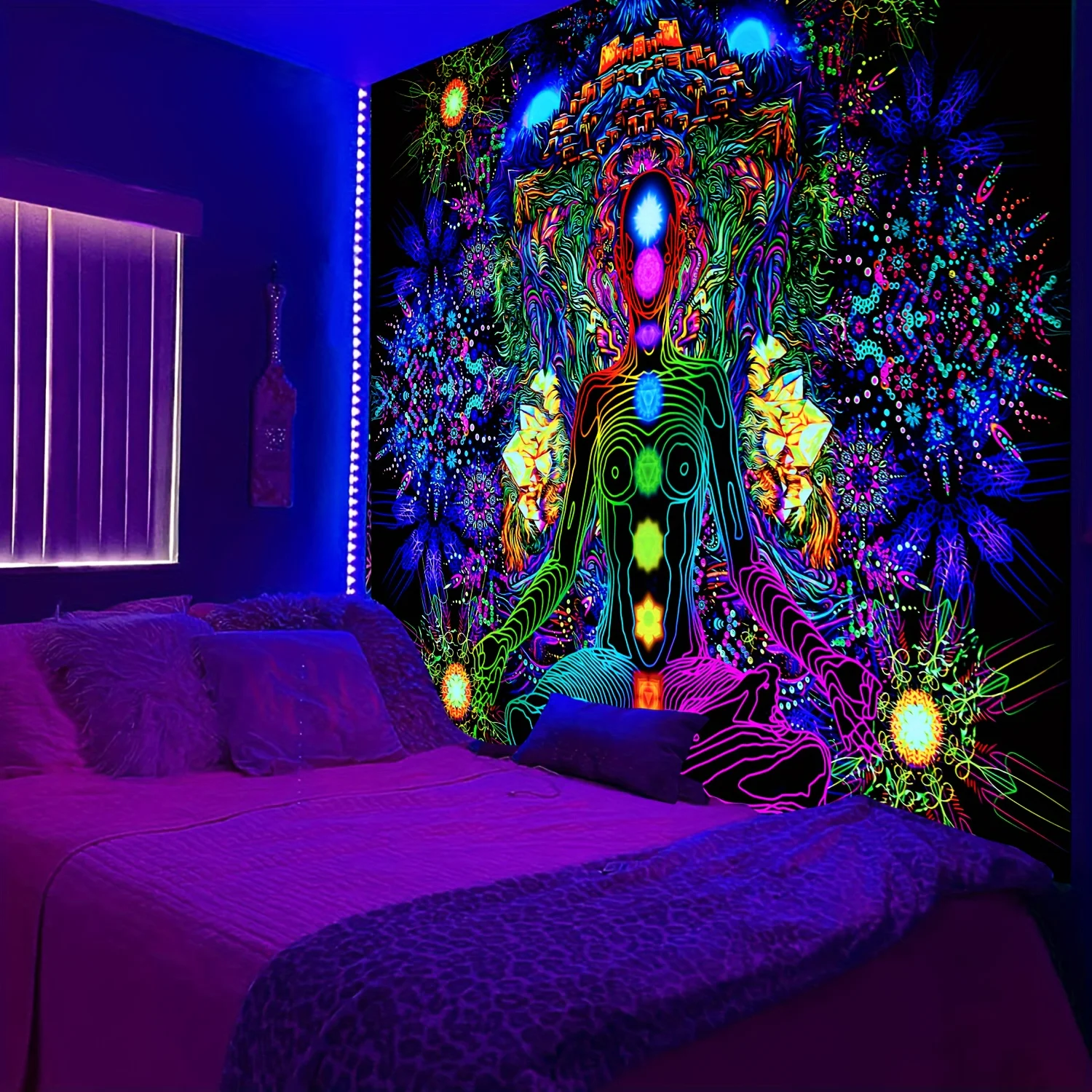VIKAMA Chakra Energy Field Tapestry Meditation Room Yoga Room Healing Decoration Starry Halo Mystic Art Backdrops