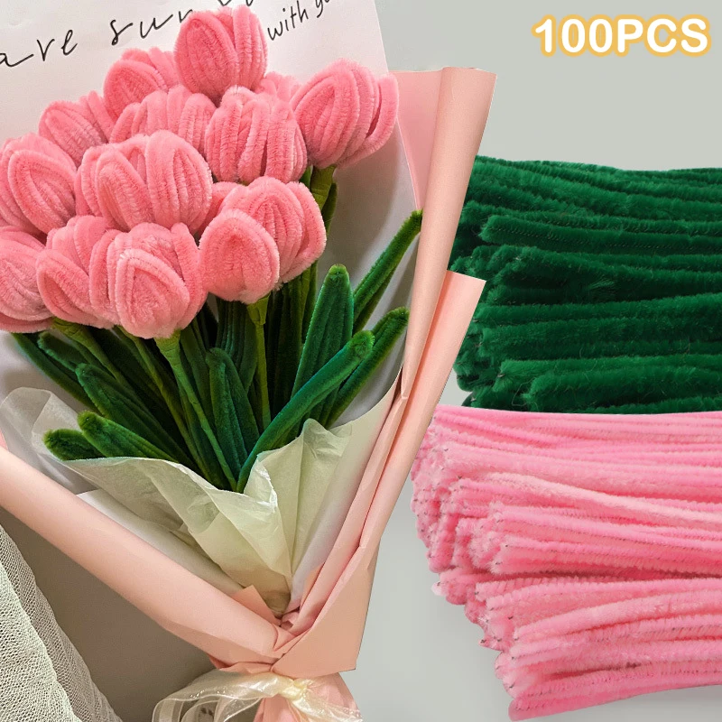 100PCS Colorful Chenille Stem Twisted Rod Wool Root Fluffy Bar Iron Wire DIY Handcraft Twisting Decorations Pipe Cleaners Plush