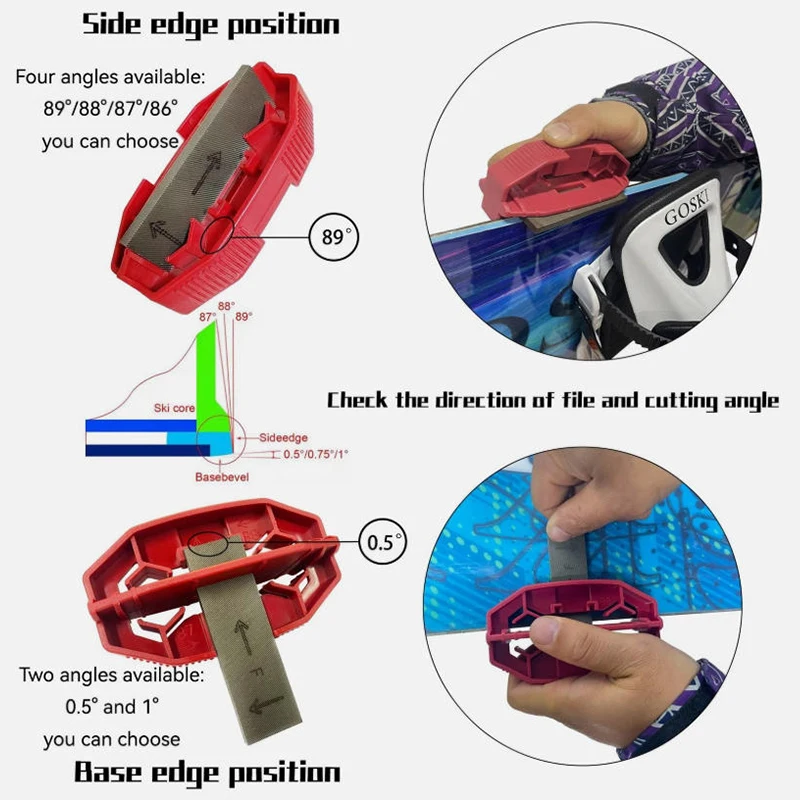 1 قطعة مجموعة ضبط مشطوفة لحافة التزلج على الجليد ومبراة حافة عالمية مع دليل زاوية للتزلج على الجليد والتزلج وحواف لوح التزلج