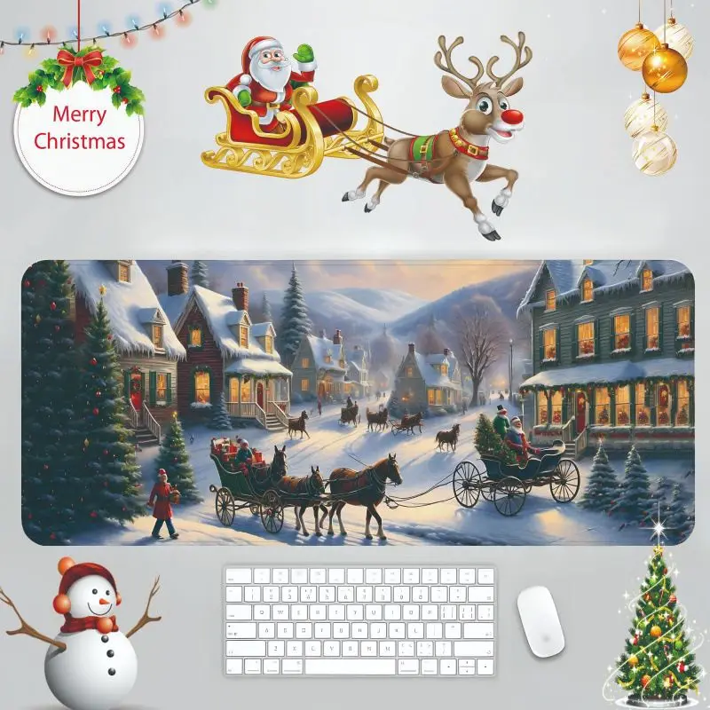 VIKAMA Dark Red Christmas Tree Forest Desk Mat Mouse Pad Absorbent Machine Washable Study Instrument Station Mat Home Decor