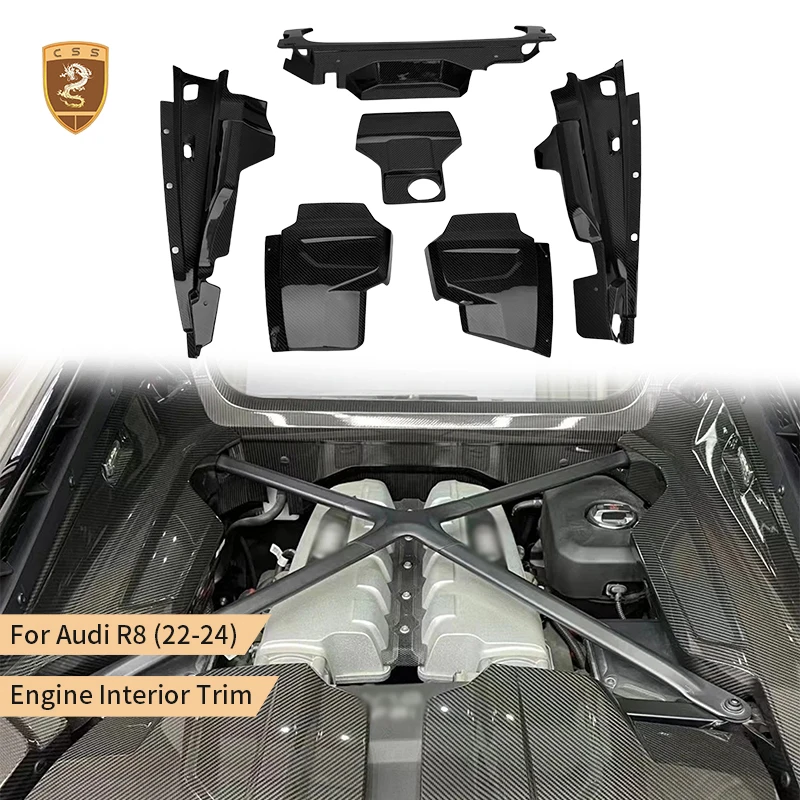 Dry Carbon Fiber Engine Interior Trims For Audi R8 V8 V10 2019-2025 Hardtop Engine Bay Trim Panel Auto OEM Hood Cover Decoration
