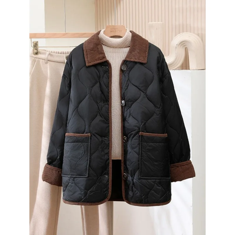 Women Light Cotton Clothes Winter New Lapel Corduroy Lingerie Loose Hundreds of Versatile Short Warm Cotton Coat Jacket