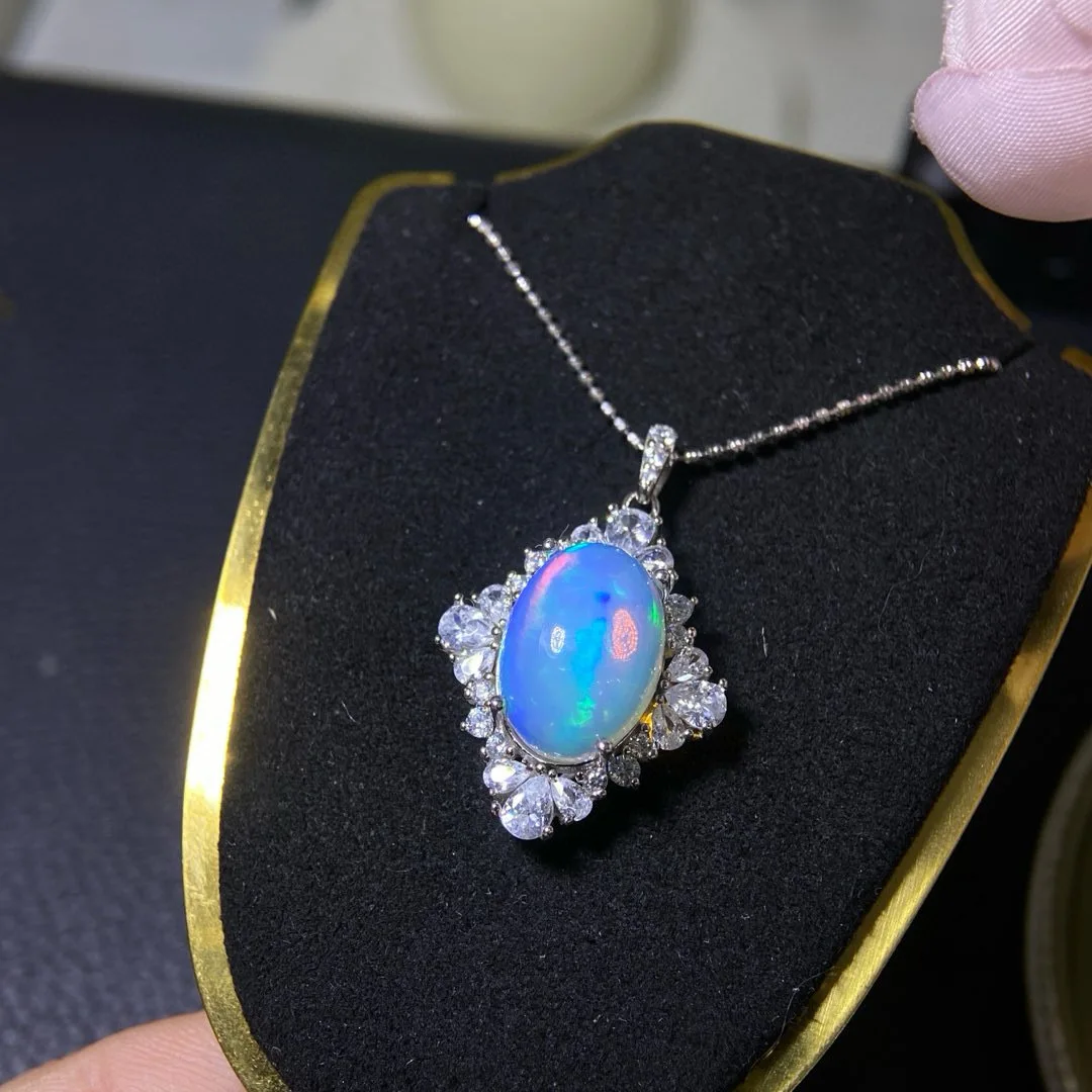 

Ожерелье с подвеской из стерлингового серебра 925 пробы с натуральным опалом премиум-класса - винтажный королевский стиль 10*14 мм, драгоценный камень с бесплатной цепочкой