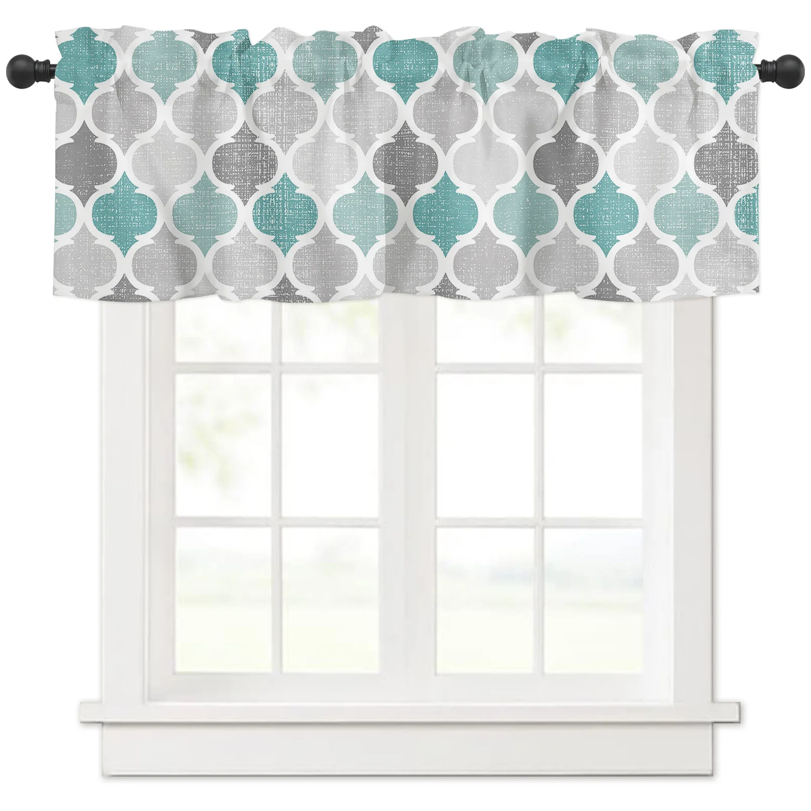 ZEDLIYU Valances for Windows Kitchen Living Room Small Window Valance Geometric Rustic Quatrefoil Lattice Grey 1 Panel