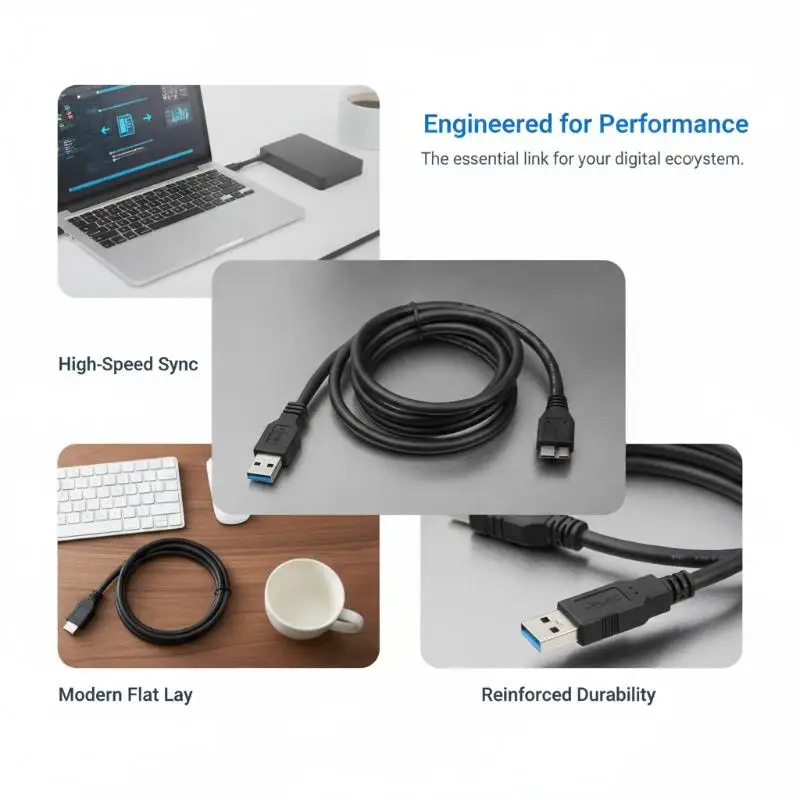 USB 3.0 A to Micro B Hard Drive Cable 5Gbps High Speed Data Sync Cord for External HDD SSD Travel Data Transfer Use