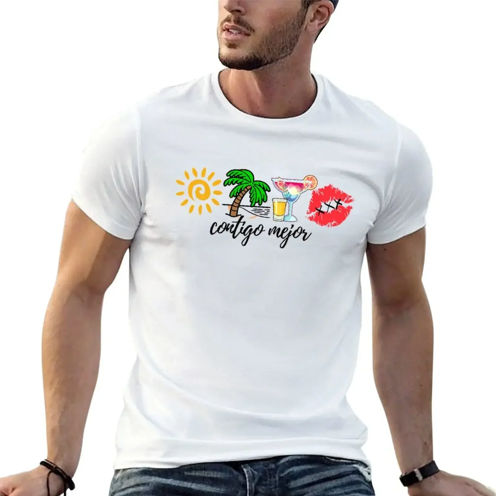 contigo mejior T-Shirt korean fashion shirts graphic tees oversized t shirt mens graphic t-shirts