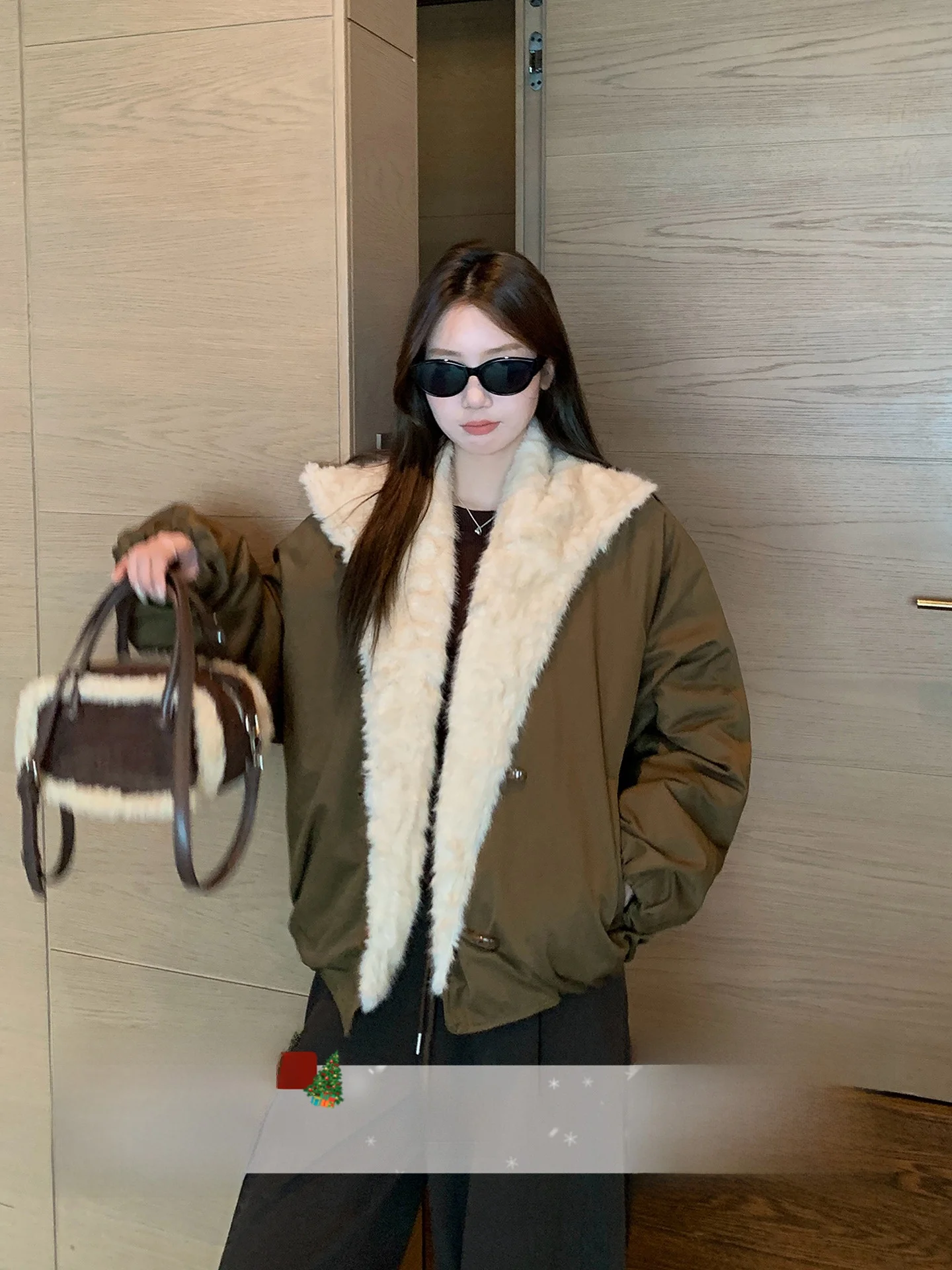 

Женское двустороннее пальто из тонкого хлопка, американское ретро-роговое пальто с пуговицами, свободное пальто с воротником, теплая повседневная верхняя одежда