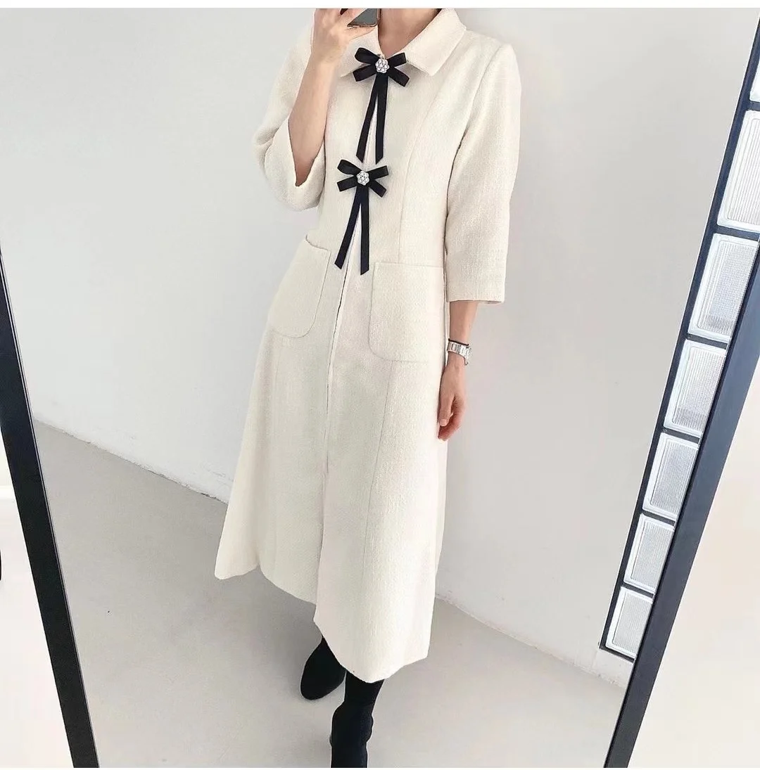 WTIANYUW 2022 New Korean Women Autumn Spring Chic Fashion Vintage Tweed Bodycon Desinge Runway Elegant Vintage Long Dress