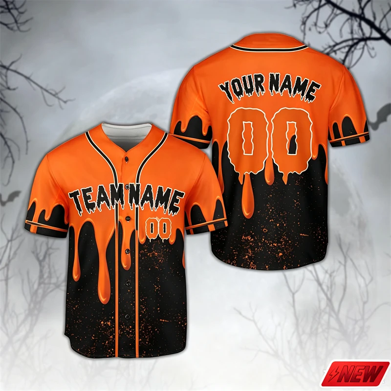 Halloween Custom Name Number Baseball Jersey Men 3D Print Blood Drip Pattern Short Sleeve Top Unisex Horror Party Casual Jersey