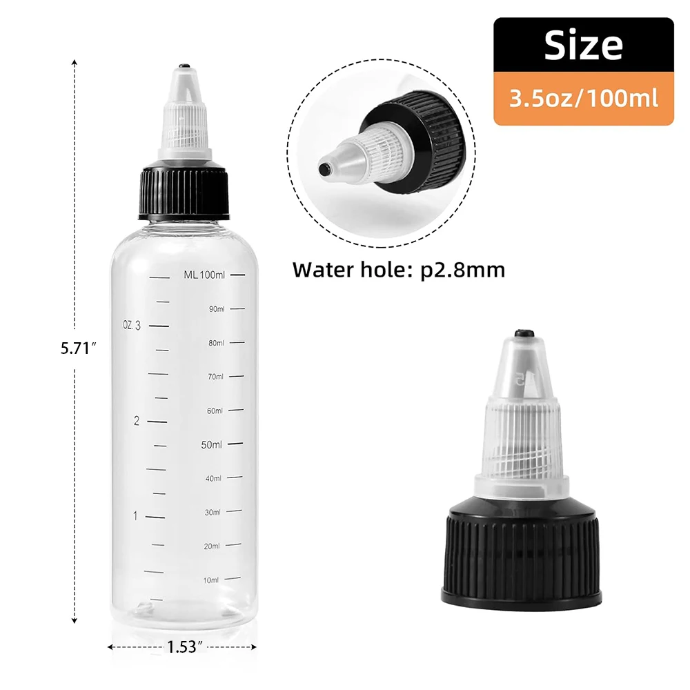 50Pcs 3.4oz Hair Squeeze Bottle Twist-On Top Tip Cap with Ratio Graduated Scale Color Dye Bottle,Applicator Bottles for Hair