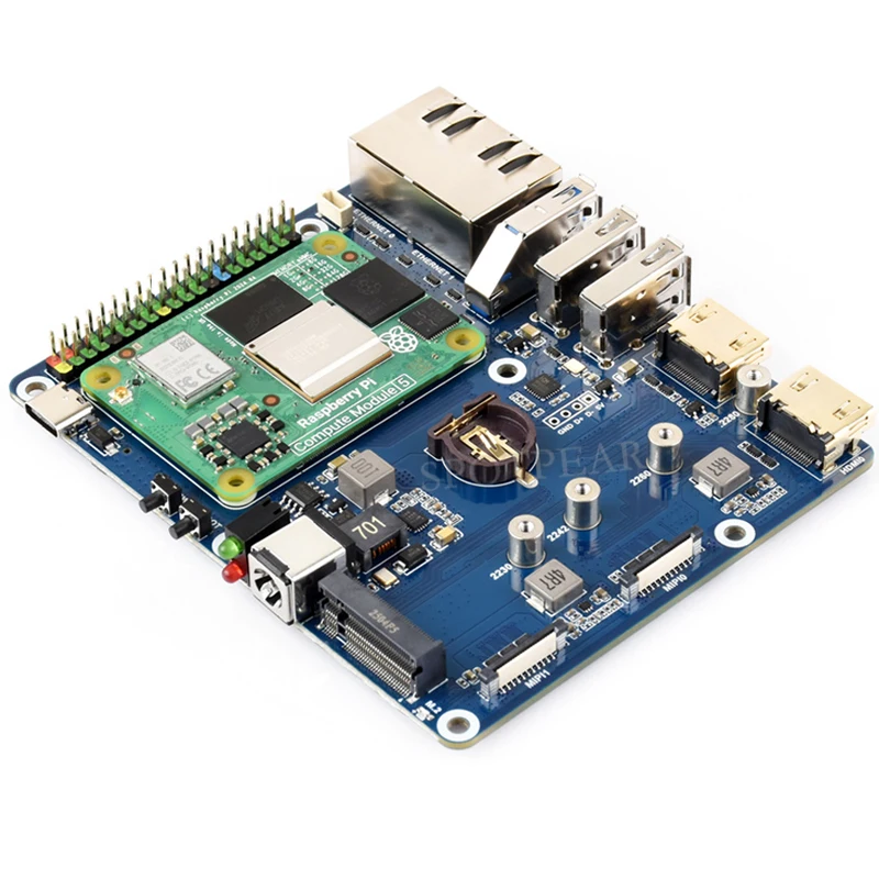 Плата расширения Raspberry Pi CM5 Gigabit/2.5G Dual Ethernet с базой RJ45 GPIO IO