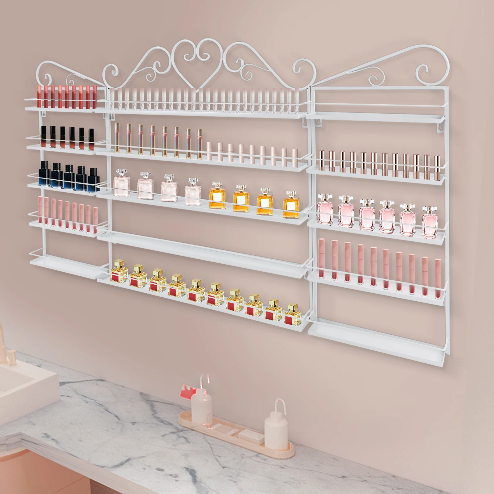 

Nail Polish Storage Racks 5-Tier Nail Polish Holder Nail Polish Rack Wall Mounted Cosmetic Display Case for Nail Salon