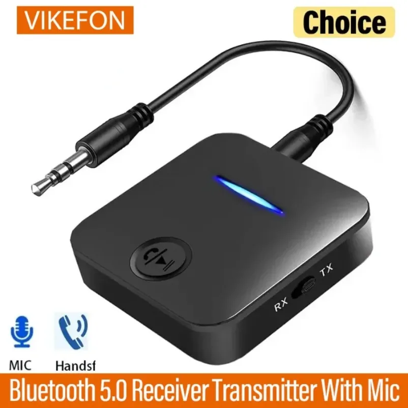 Bluetooth 5.0 Audio Receiver Transmitter 3.5mm Aux Jack Stereo Handsfree Music Wireless Adapter With Mic For Car PC TV Headphone
