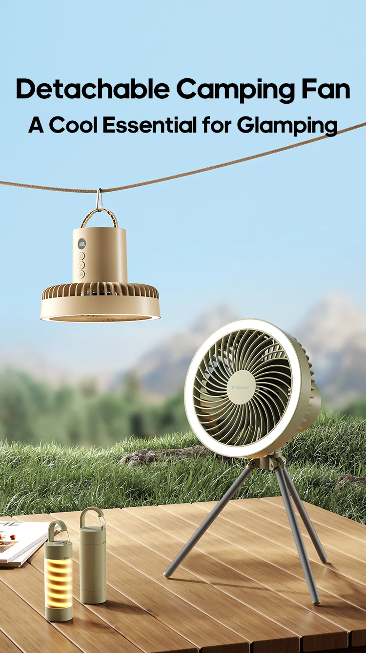 Outdoor-Campingventilator 10000mAh Zelt-Hängeventilator Wiederaufladbarer tragbarer Tischventilator mit abnehmbarer Campinglampe und Powerbank – Detail 2