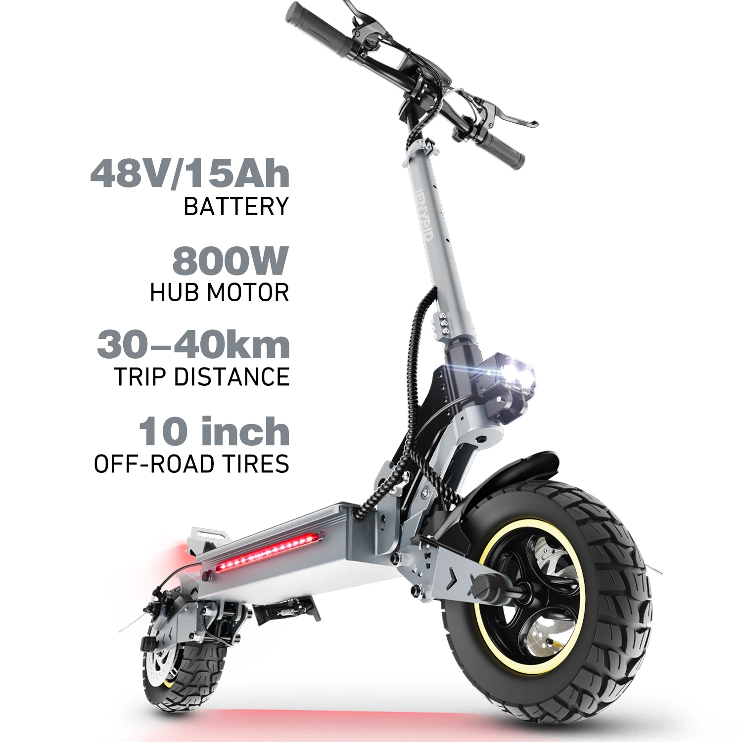IENYRID S1 Scooters Dagelijkse verkeers- en woon-werkverkeer E-scooter, 48V15Ah batterij Smart LCD display elektrische scooter, 10-inch luchtbanden off-road banden Stads-scooters elektrisch