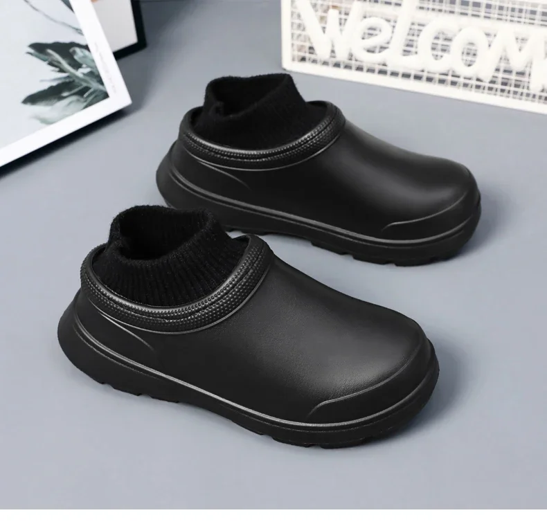 Winter Fur Hotel Kitchen Men Women Non-slip Waterproof Oil-proof Work Cotton Cook Chef Garden Beach Shoes Plus Size 36~45