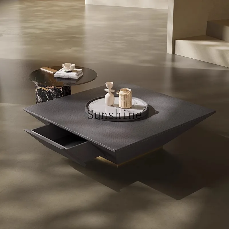 Italian light luxury turntable wabi wind marble inverted triangular coffee table square combination