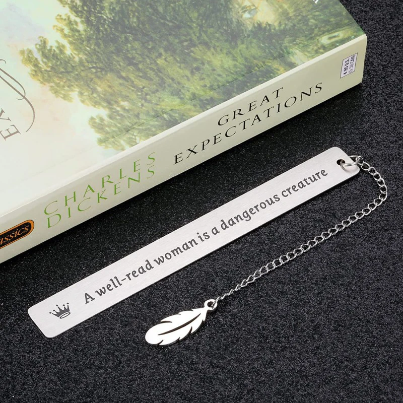 1 Stainless Steel Lettering Slogan Bookmark for Page Books Readers Children Collection Teacher's Day Leaf Pendant Gifts Bookmark